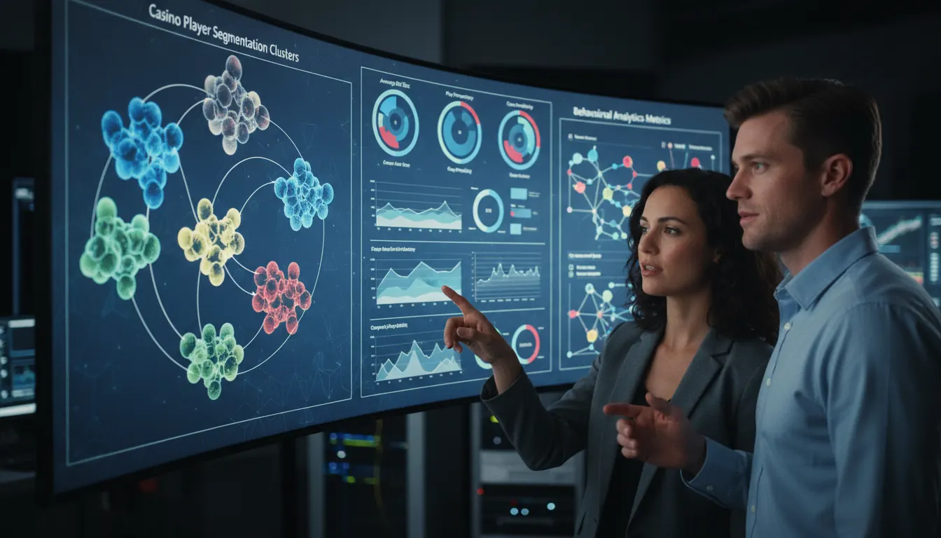 Data visualization showing casino player segmentation clusters with behavioral analytics metrics displayed on analytical software