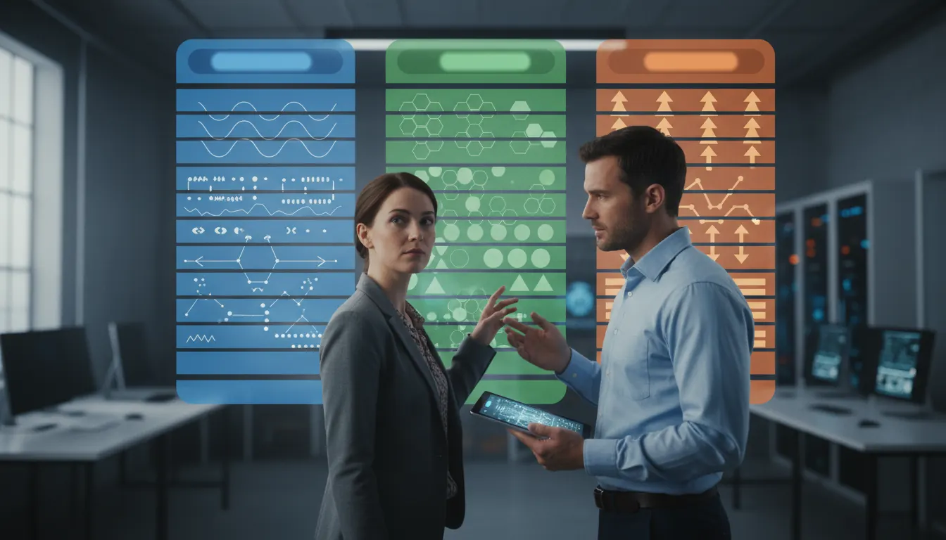 Side-by-side comparison chart of data analysis techniques including regression, clustering, and classification methods